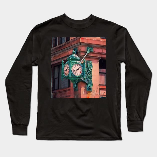 Town Clock Long Sleeve T-Shirt by Unique Gifts 24/7